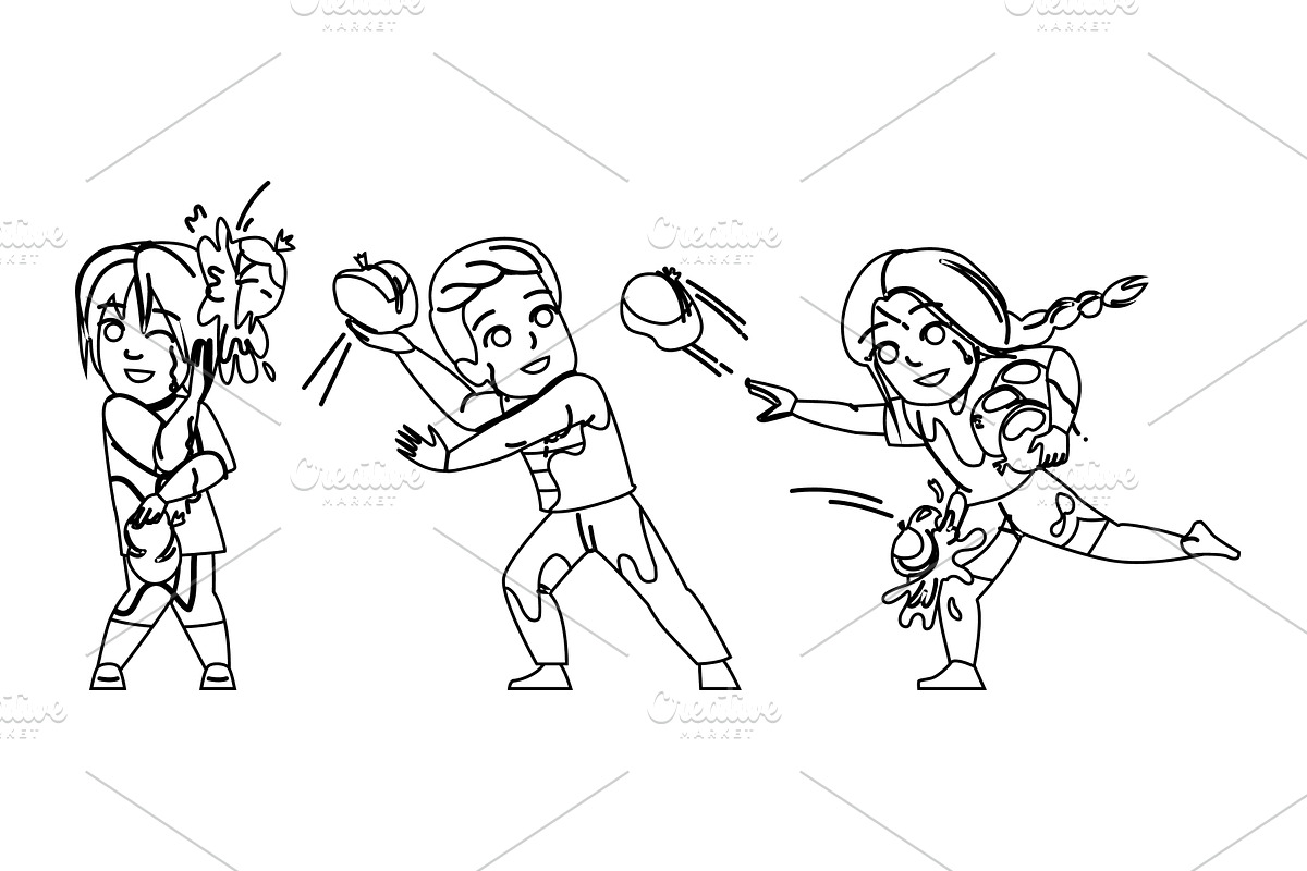 splash water balloon fight vector, a Person Illustration by pikepicture