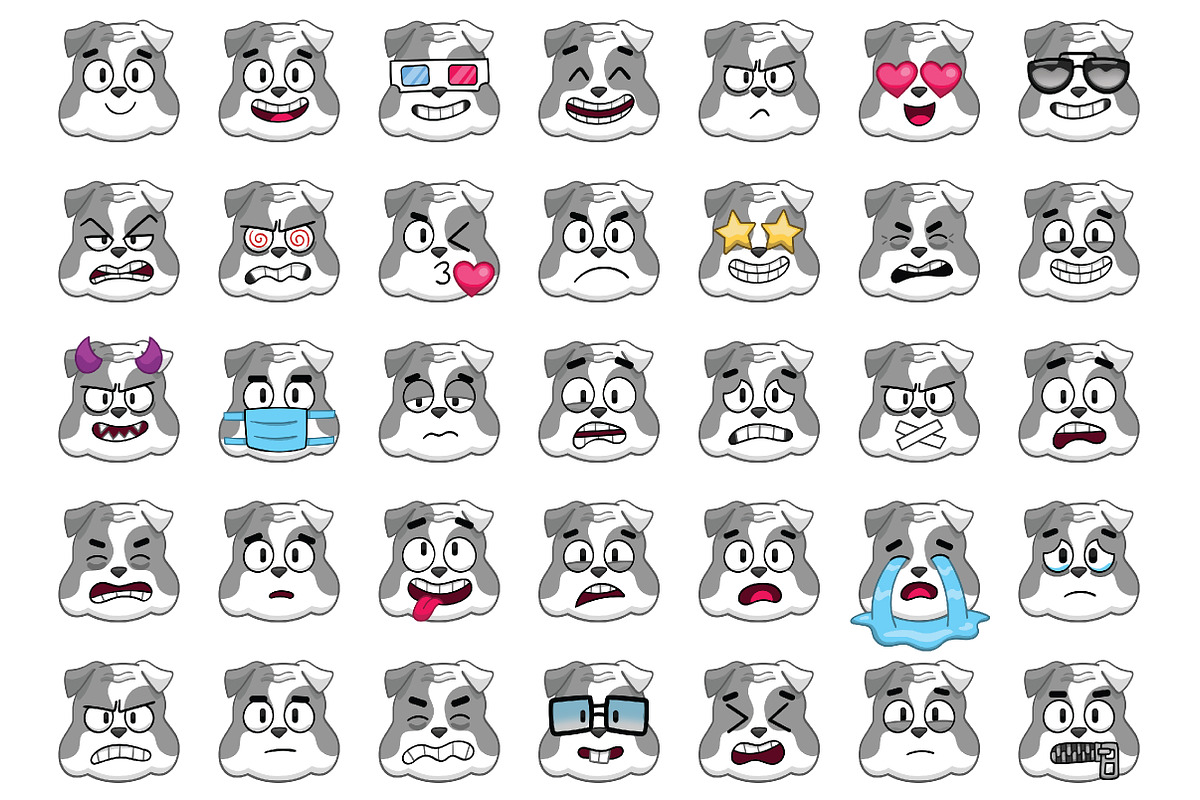 Bulldog Emoji Set, an Animal Illustration by Cartoon Shop (Photo 3 of 10)