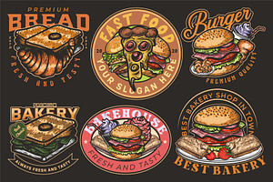 Pizza, Burger Vintage logo set, a Branding & Logo Template by Billah Hub