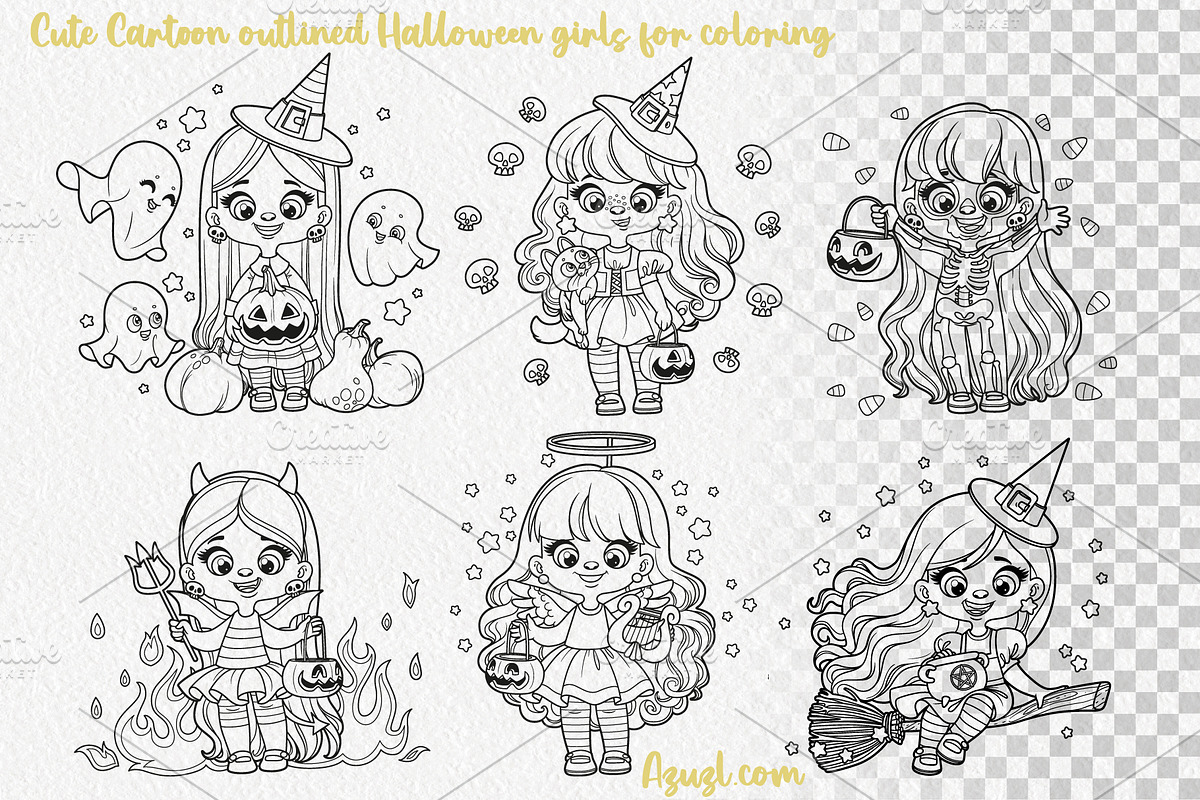 Cute cartoon Halloween girls, an Illustration by Azuzlikus (Photo 2 of 4)