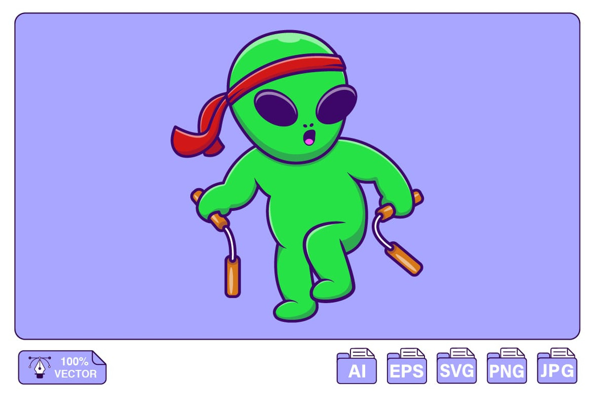 Cute Kung Fu Alien With Nunchaku, an Object Illustration by Artstorystudio (Photo 1 of 3)