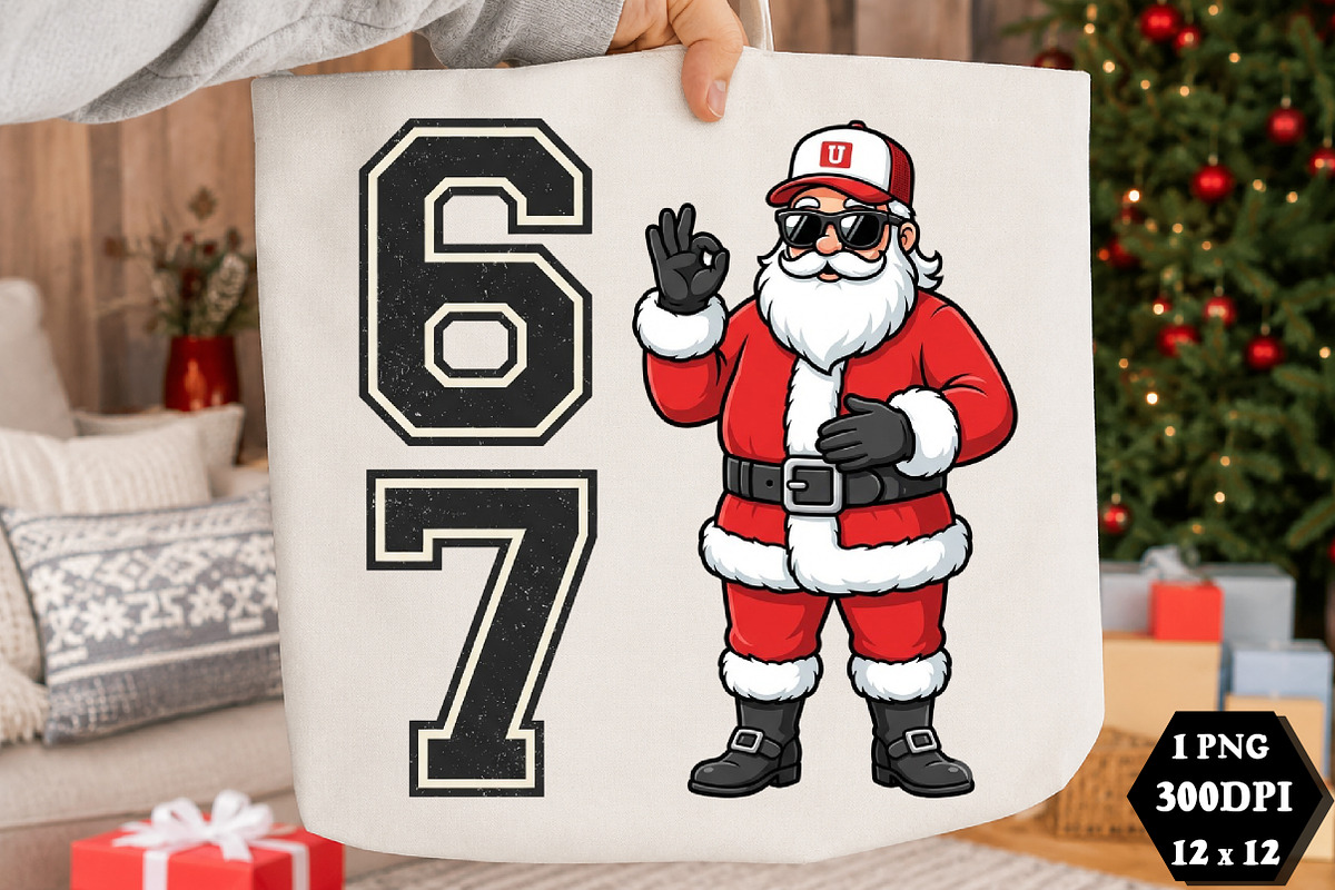 Six seven Santa Christmas PNG, a Seasonal Illustration by DreamCafeArt (Photo 1 of 7)