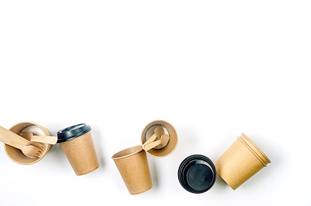 Top view on different eco-friendly disposable kraft  paper table, a Food & Drink Photo by vimart
