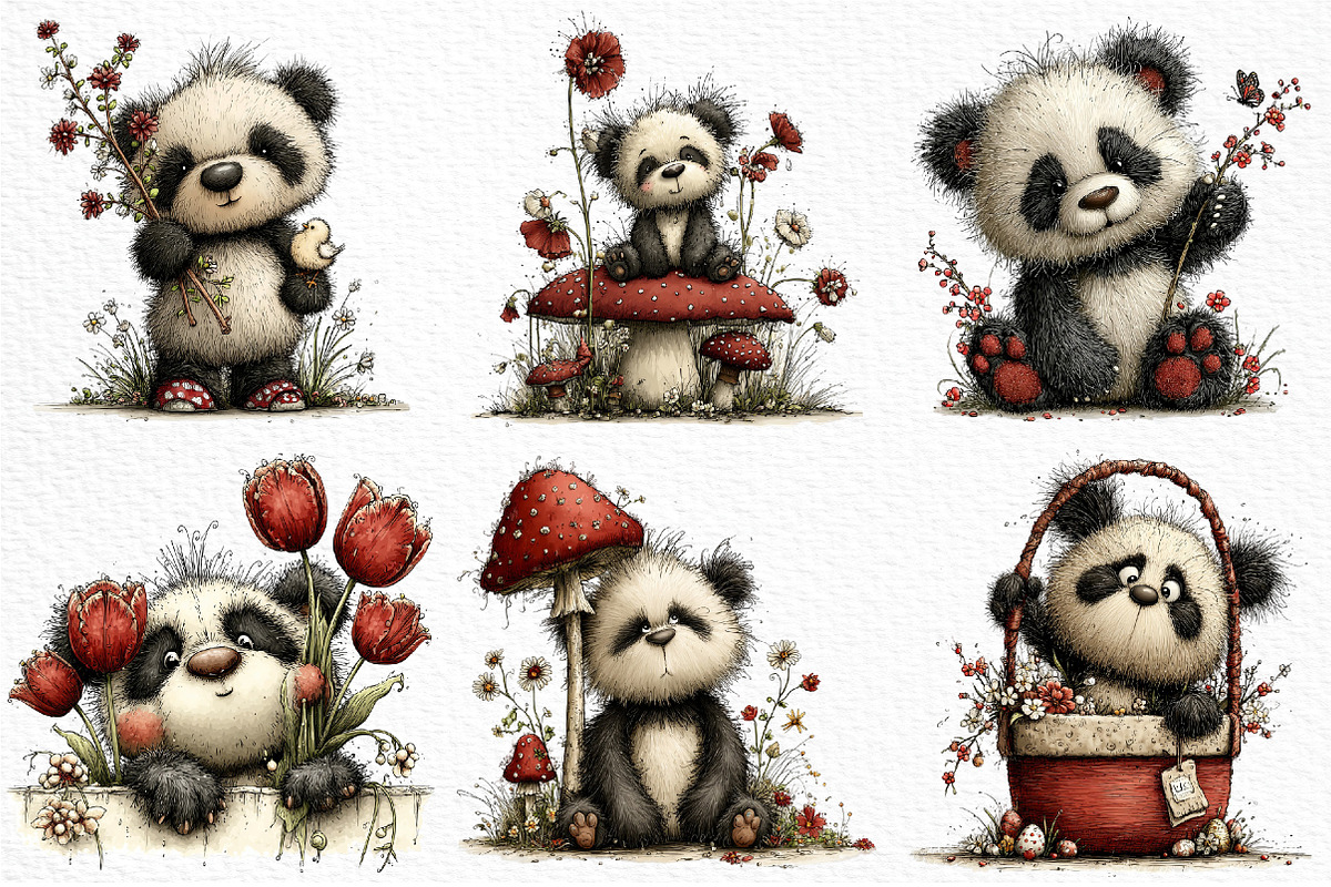 Watercolor Spring Panda Clipart, an Illustration by Craft Nest (Photo 5 of 11)