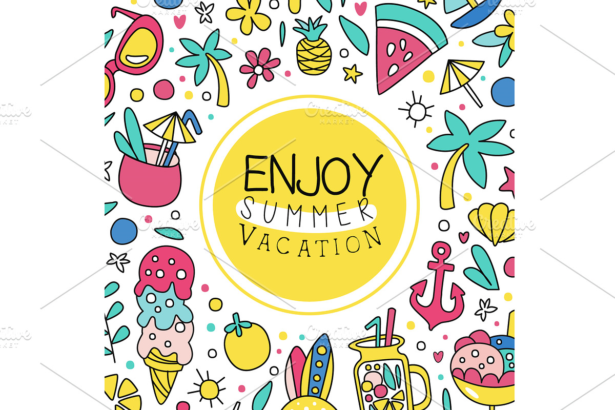 Colorful Summer Vacation Card, an Object Illustration by TopVectors