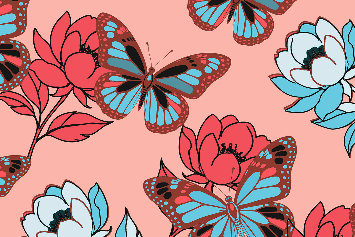Rose Butterfly Floral Seamless, a Pattern Graphic by Sharon Schwalbe (Photo 4 of 4)