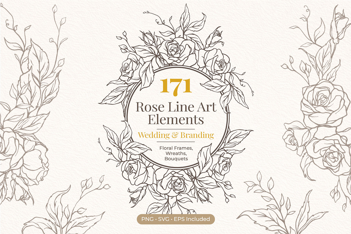 Elegant Rose Line Art Elements, a Decorative Illustration by Papatongartist (Photo 1 of 11)