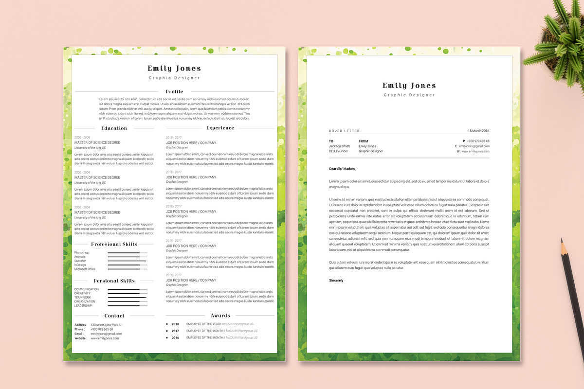 Water Color CV-Resume Tempalate *C, a Resume Template by Showy68 Template (Photo 1 of 3)