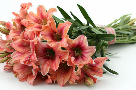 Bouquet of Beautiful Pink Lilies on a White Background, a Photo by AS photostudio