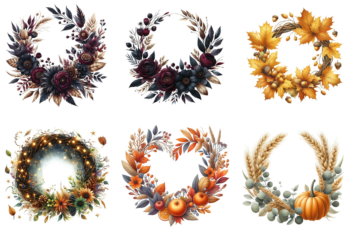 Fall Wreath Clipart, Autumn Wreath, an Illustration by DreamArtGraphic (Photo 3 of 4)