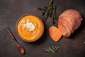 Mashed sweet potatoes featuring potato, sweet, and food