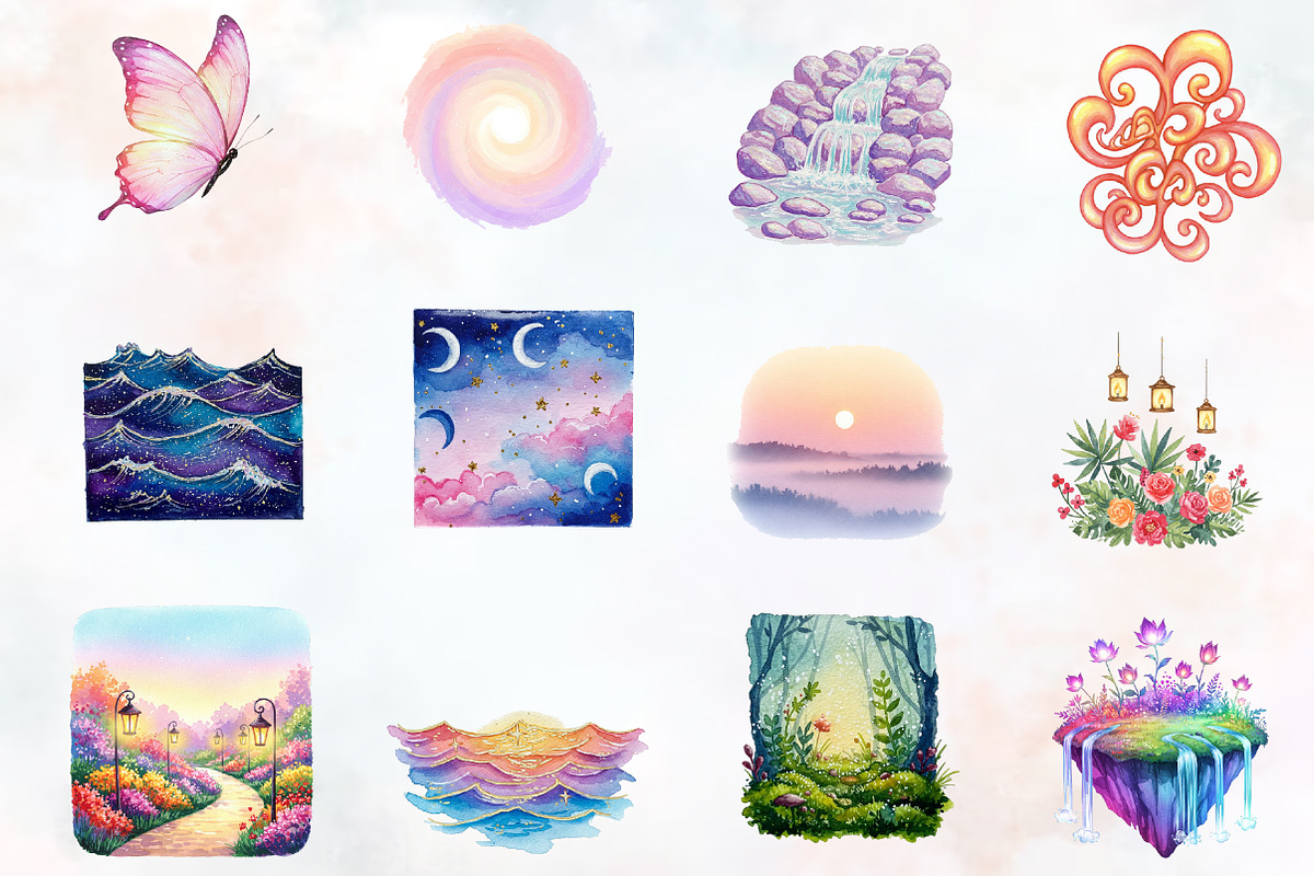 Dreamy Watercolor Creations Clipart, an Illustration by RobertsArt (Photo 2 of 7)