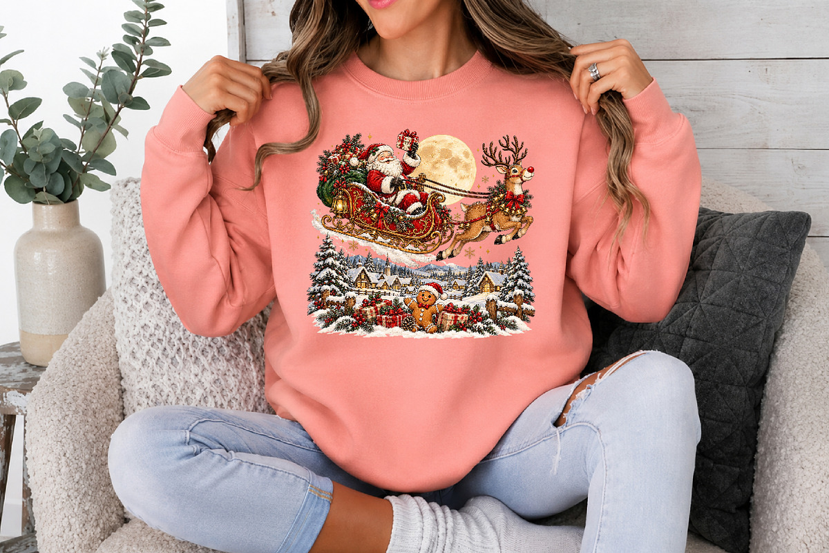 Christmas Santa Sleigh Over Snowy, a Seasonal Illustration by Craft Nest (Photo 3 of 6)