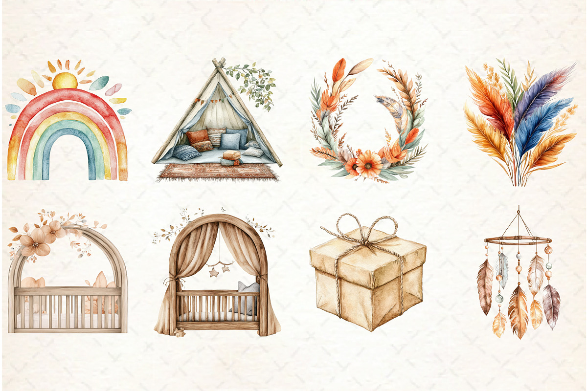 Baby Shower Clipart,Boho Nursery Cli, an Illustration by Libby Wishes (Photo 6 of 6)