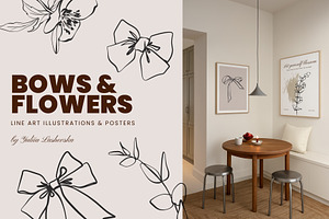 BOWS & FLOWERS line art & posters, a Decorative Illustration by Yuliia Lashevska