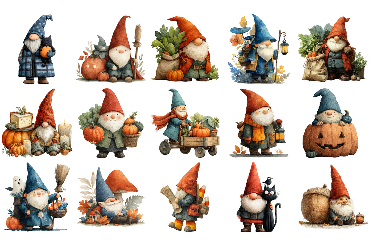 Watercolor Fall Garden Gnomes, an Illustration by Craft Nest (Photo 2 of 4)