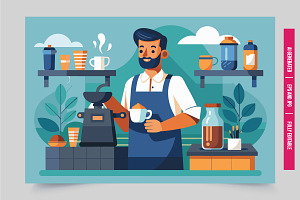 Barista apron counter coffee, an Illustration by Tanuart