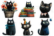 Whimsical Cute Black Cat Clipart, an Illustration by Pixels.Craft (Thumbnail 6 of 6)