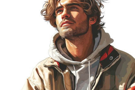 Young Caucasian male with tousled hair looks thoughtfully into the distance, we, a Person Photo by ImageMir