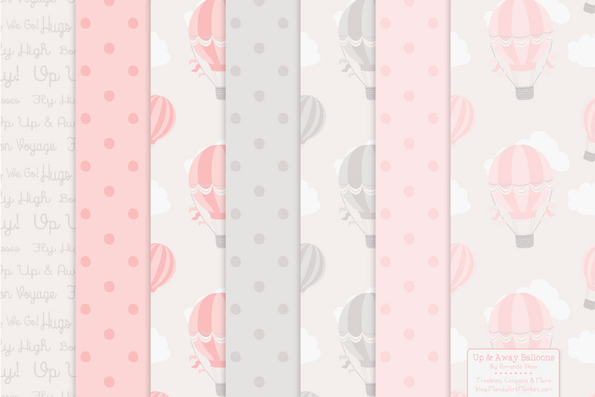 Soft Pink & Grey Hot Air Balloons, an Illustration by Amanda Ilkov (Photo 5 of 5)