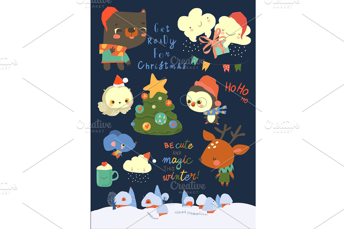 Cute Cartoon Christmas Set with, an Animal Illustration by Maria Starus