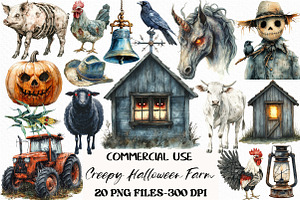 Creepy Halloween Farm Clipart Bundle, an Illustration by Craft Nest