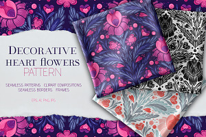 Decorative heart flowers pattern