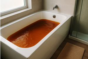 A bathroom features a bathtub filled, an Object Illustration by Sergey Kotenev