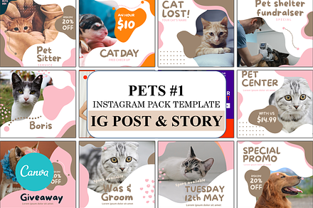 Pets Template Pack +Bonus, a Social Media Template by DigitAuras