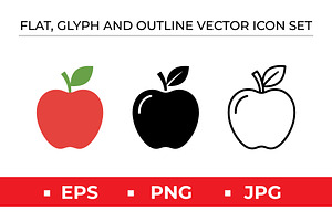 Flat Glyph Outline Red Apple Fruit, an Outline Icon by Artonix