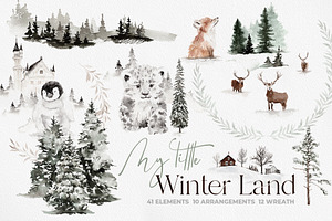 Watercolor Clipart - Winter Land, an Animal Illustration by Beigetime