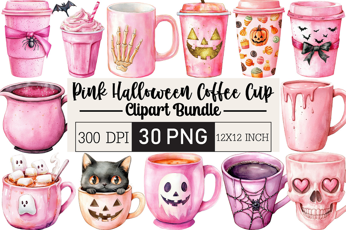 Pink Halloween Coffee Sublimation, an Illustration by Black Bird Studio (Photo 1 of 6)