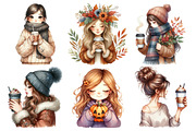 Autumn Coffee Girl Clipart PNG, an Illustration by Pixels.Craft (Thumbnail 2 of 7)