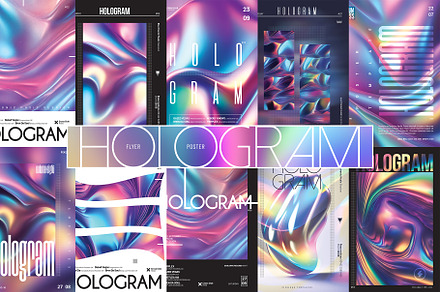 Hologram Party Flyers, Posters Pack, a Poster Template by pixelsao