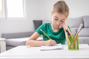 Young Girl Writing in Notebook at Home Desk, a Person Photo by etorres69