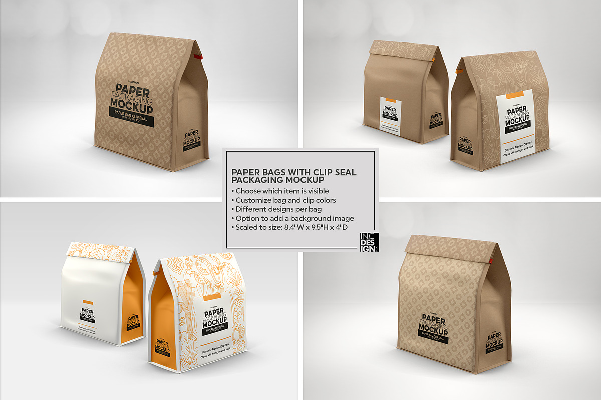 Paper Bags with Clip Seal Mockup, a Packaging Mockup by INCDesign (Photo 4 of 9)