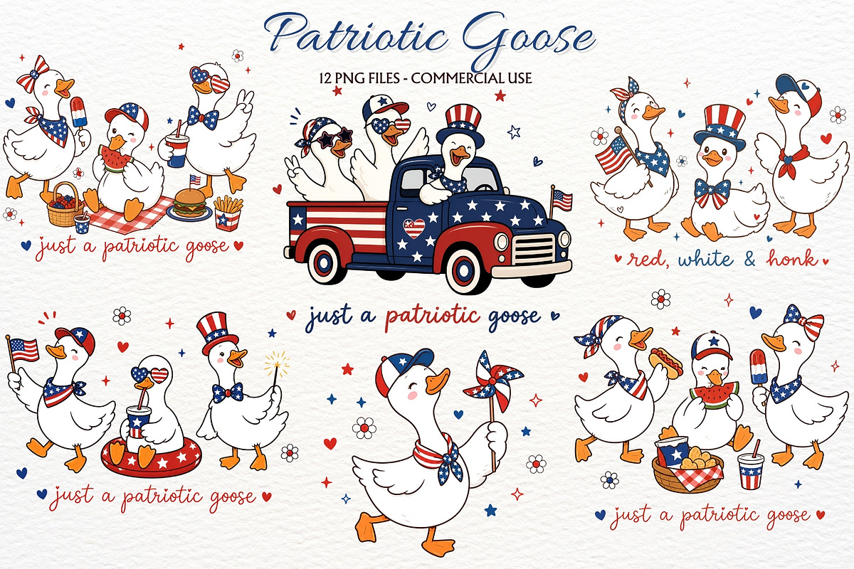 4th July Silly Goose USA PNG Clipart, an Animal Illustration by SugarCloudStudioArt (Photo 1 of 4)
