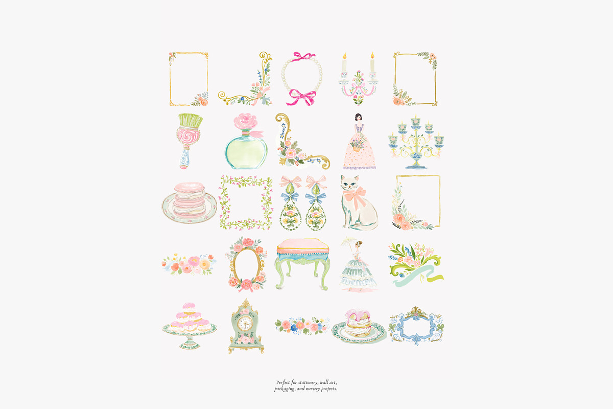 Romantic château watercolor clipart, a Decorative Illustration by Patishop Art (Photo 8 of 10)