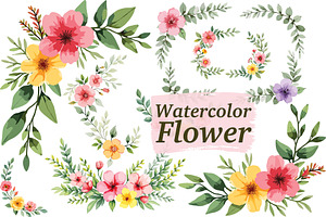 Bright Floral Watercolor Set, an Illustration by jahid234