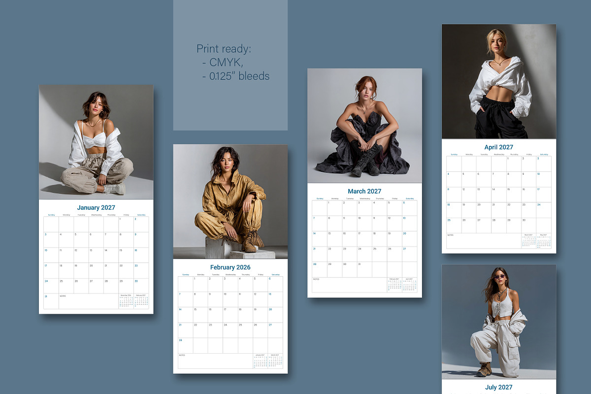 2027 Square Calendar InDesign Layout, a Stationery Template by R-studio (Photo 7 of 8)