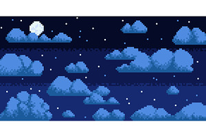 Pixel night sky. Evening heaven, an Illustration by YummyBuum