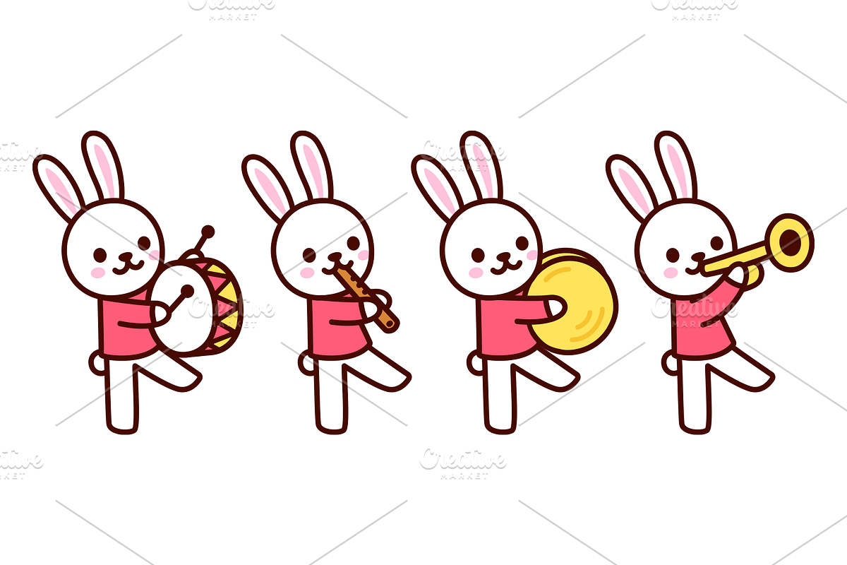 Cute Rabbit Marching Band, an Animal Illustration by Irina Mir