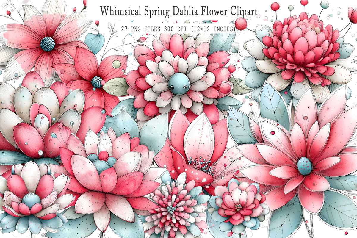 Whimsical Spring Dahlia Flower Clipa, an Illustration by GatewayDesign (Photo 1 of 3)