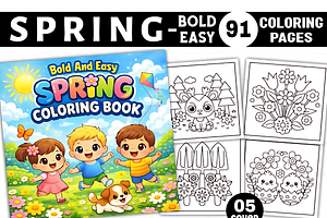 Bold and Easy Spring Coloring Pages, a Decorative Illustration by Design Station