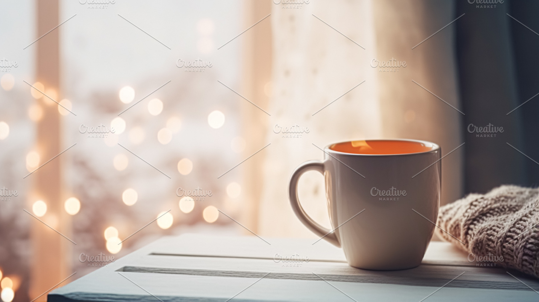 Winter holidays, calm and cosy home, cup of tea or coffee mug an, a Holiday Photo by Anneleven