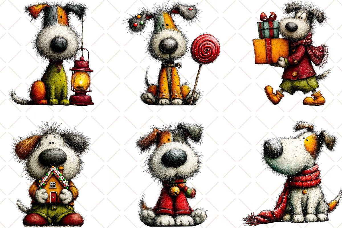 Whimsical Christmas Dogs Clipart, an Illustration by Black Bird Studio (Photo 3 of 6)