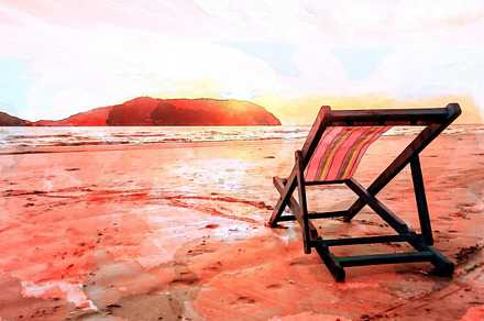 watercolor beach sunset, an Arts & Entertainment Photo by pimpic studio