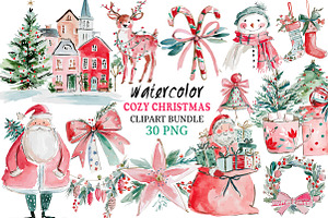Cozy Christmas Watercolor Clipart, an Illustration by Craft Nest