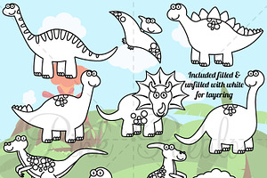 Dinosaur Line Art Or Digital Stamps