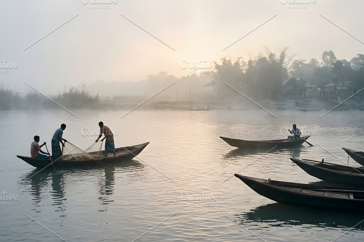 Fishing Boats on the Padma River, a Nature Photo by nandinigraphics (Photo 2 of 3)